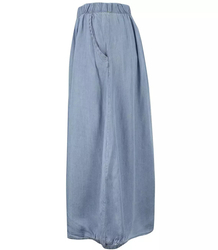 Długa spódnica denim jeans bombka z kieszeniami