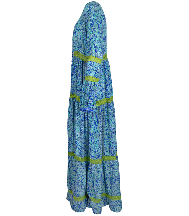 Long, airy ethnic dress with colorful patterns, MILANO silk