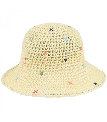 Letni kapelusz damski z plecionej rafii z haftem  BUCKET HAT 