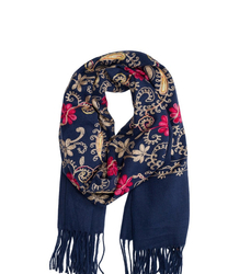 Women's folklore scarf with flower motif and tassels