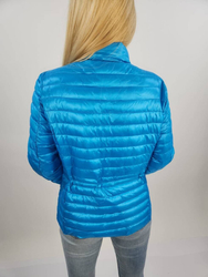 Short transitional quilted jacket with a stand-up collar