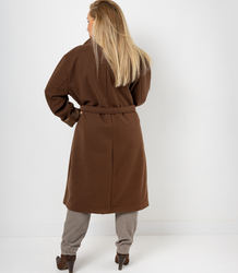 Women's long oversize coat with decorative belt KASIA