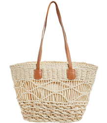 Medium basket, summer bag, stiff handbag, woven eco-leather handles