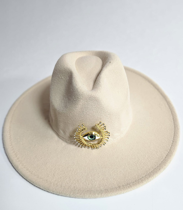 Elegant women's panama hat with decorative brooch "Eye of Elegance"