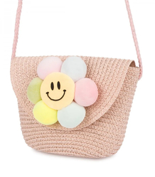 Children's handbag boho straw with flower summer shoulder bag girls' handbag