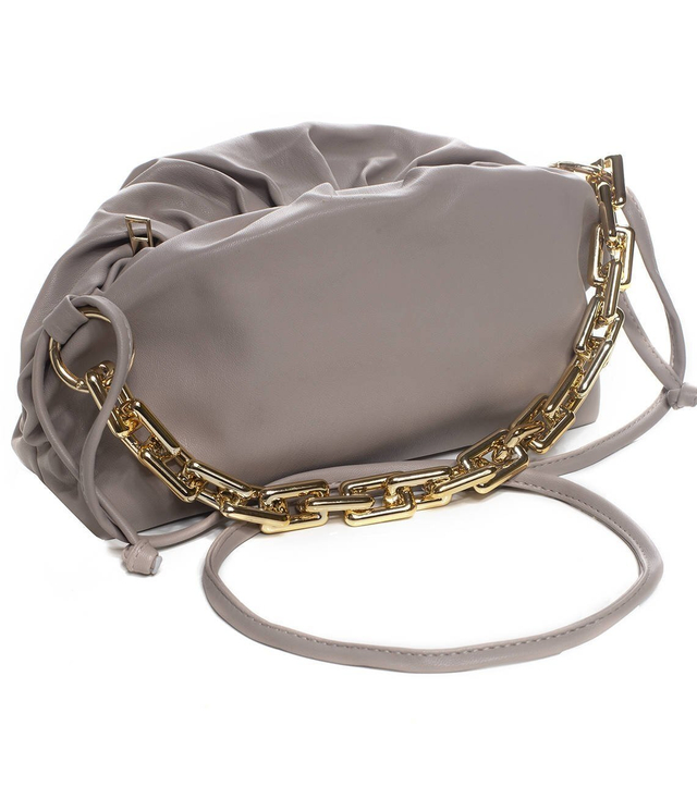 Baguette bag with ruffles and chain