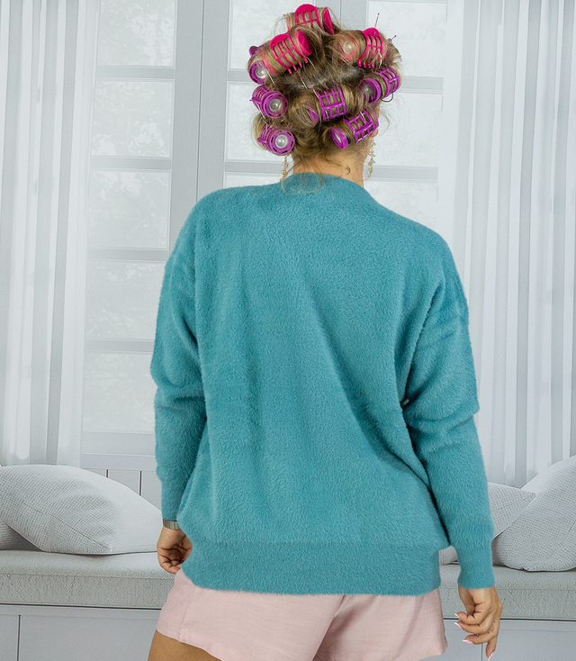 Krótki kardigan sweter rozpinany z puszystej dzianiny "COCO CHIC"