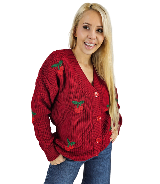 Warm and cozy women's sweater with cherries in autumn LARAMIE