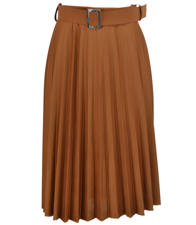 Fashionable pleated skirt with belt