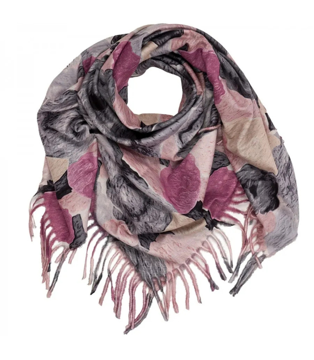 Multicolored elegant women's floral scarf with tassels