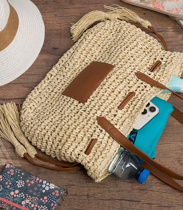 Braided boho bag with straps and tassels