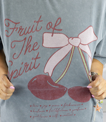 Długi damski T-shirt  tunika luźny fason nadruk z wiśniami SUMMER