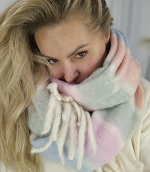 Warm scarf, stripes, fluffy knitwear