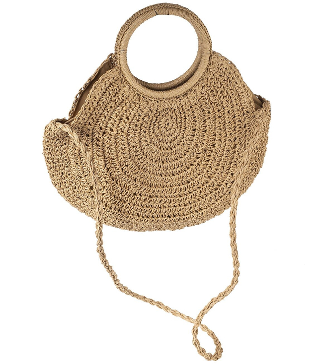 Straw round woven openwork shoulder bag