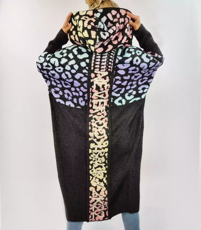 Long cardigan colorful leopard sweater with wool