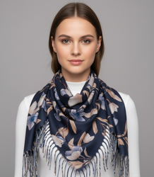 Elegancka kwiatowa chusta szal szalik z frędzlami