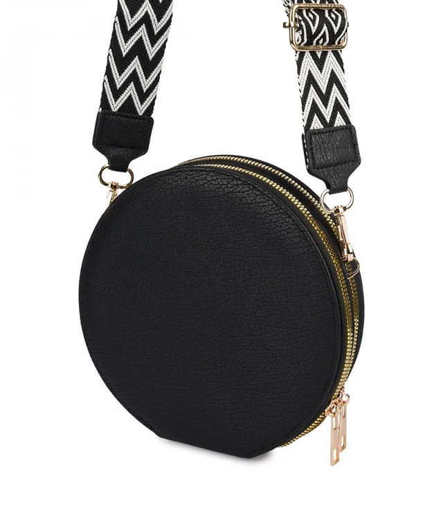 Small stylish mini round handbag 3 compartments 2 straps