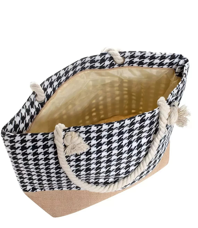 Mega large summer houndstooth beach bag