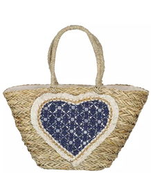 Large natural basket with trapeze bag boho heart