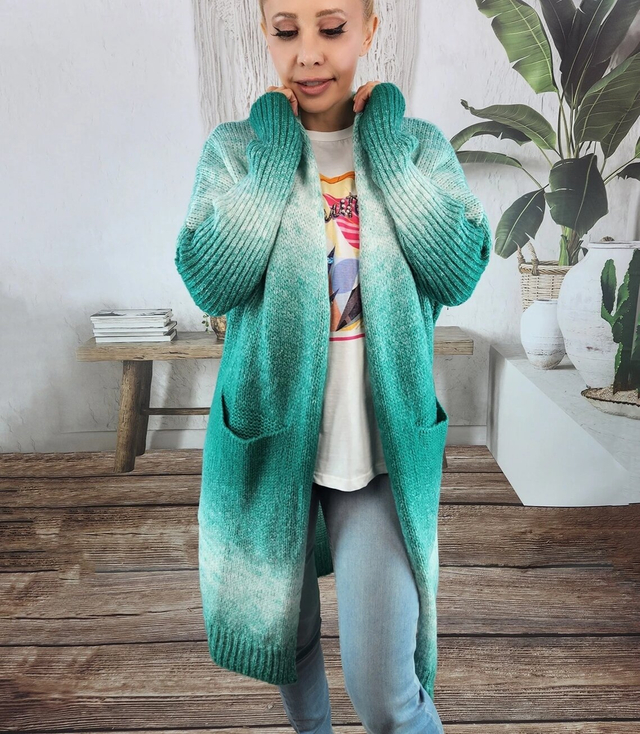 Long cardigan thick colorful ombre sweater
