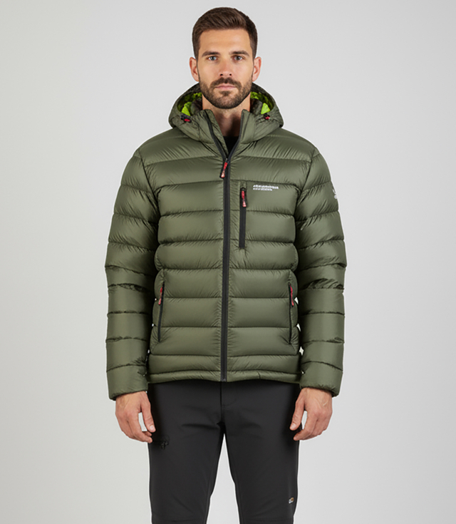 Men's winter quilted jacket with hood