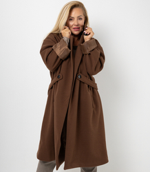 Women's long oversize coat with decorative belt KASIA