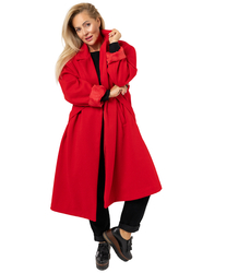 Women's long oversize coat with decorative belt KASIA