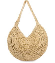 Braided Raffia Hobo Bag Zippered Capacious