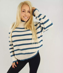 Super fashionable striped turtleneck knitted sweater