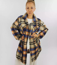 Warm jacket shirt plaid tied belt