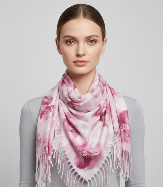 Floral women's scarf shawl with tassels