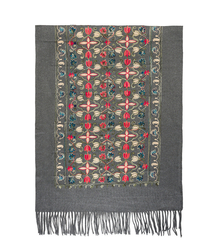 Women's scarf with embroidered pattern and tassels