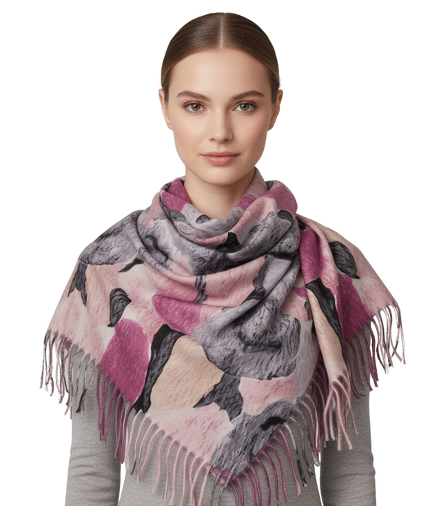 Multicolored elegant women's floral scarf with tassels