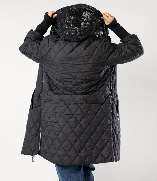 Long winter jacket with decorative hood LUNA