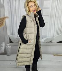 Women's long sleeveless quilted vest with hood TORI