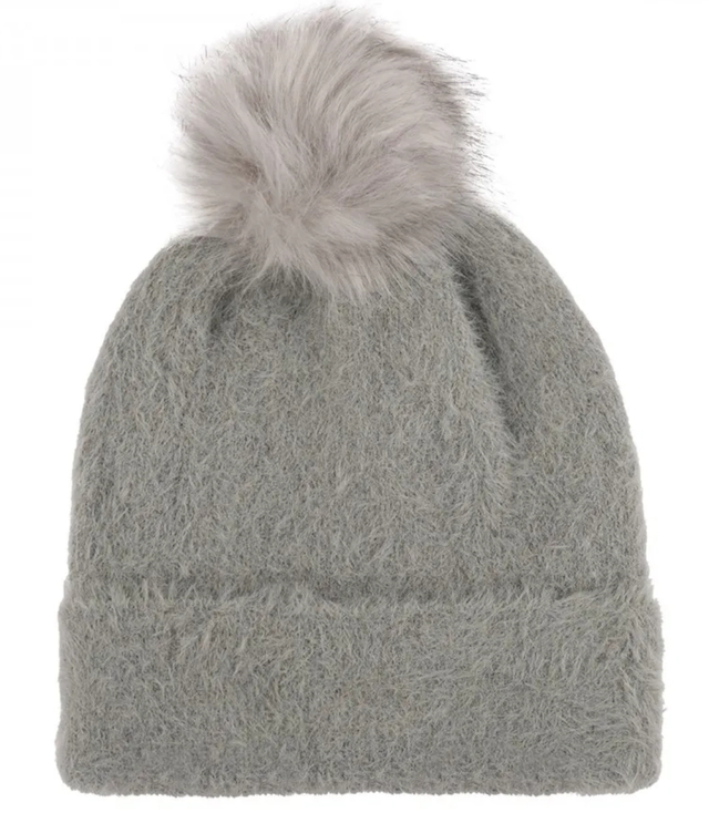 Warm fluffy women's cap with pom-pom autumn winter hat 