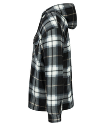 Warm fleece men's plaid shirt with hood insulated with faux fur
