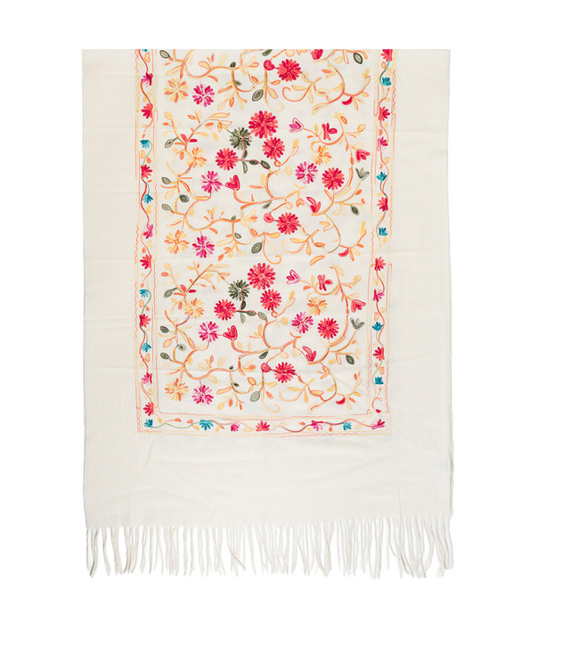 Women's folklore scarf with flower motif and tassels
