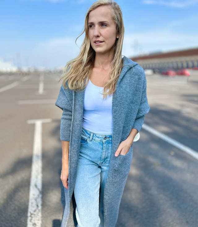 Ciepły sweter damski kardigan grecki wzór z wełną z kapturem