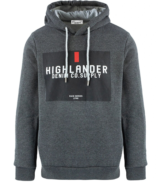 Men's warm, thick sweatshirt with a hood and a print