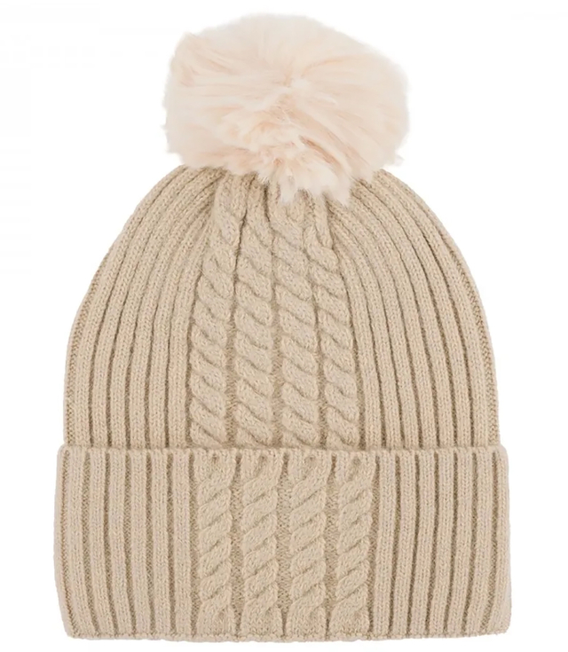 Warm women's cap with pom-pom and interesting weave autumn winter hat 