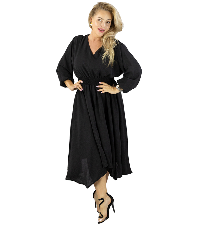 ADELE midi dress with elastic waist and v-neckline