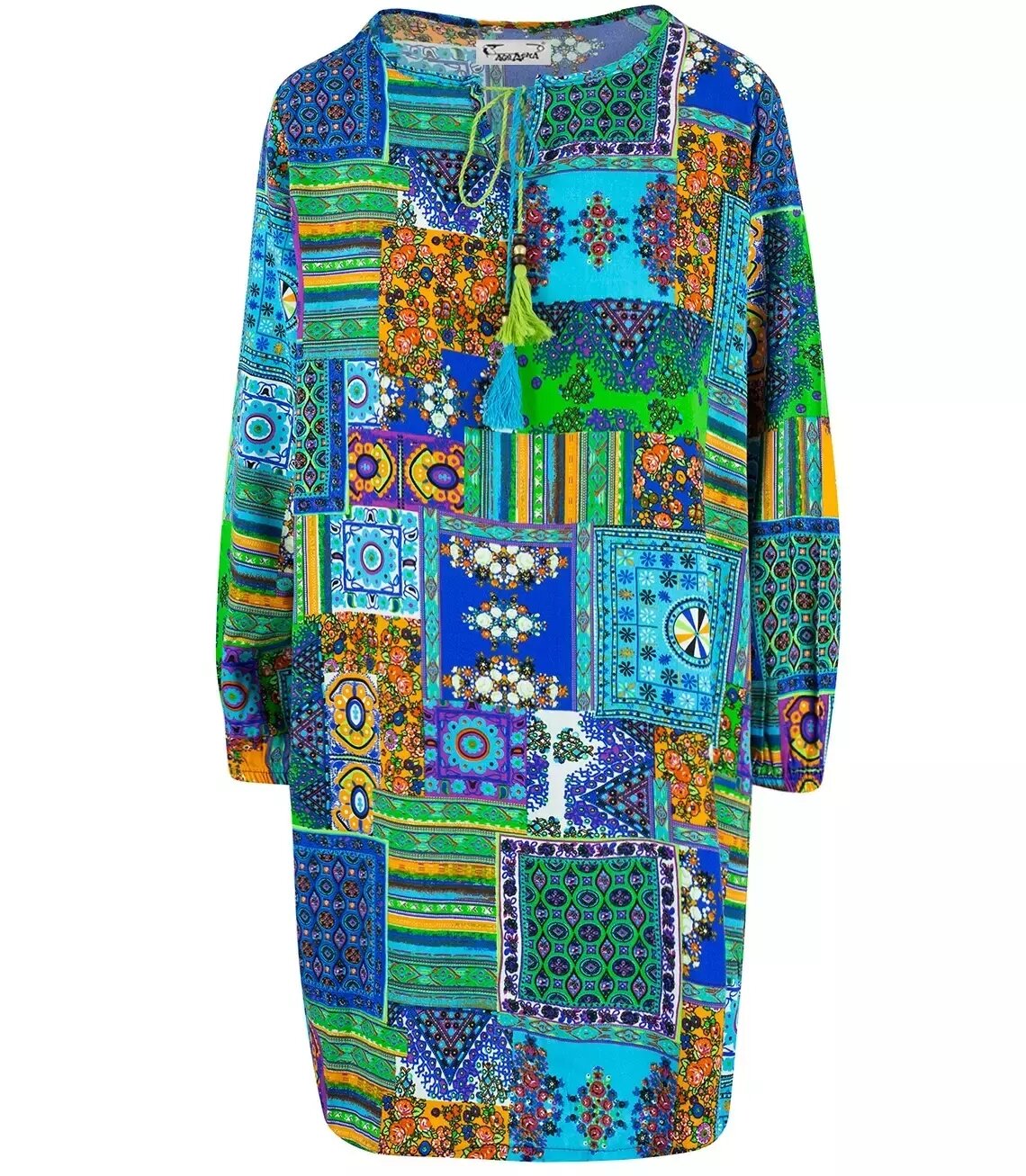 Letnia sukienka luźna tunika kolorowe wzory (15349 / KAT1031) - Agrafka