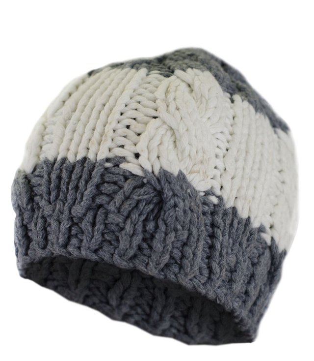Ciepła zimowa czapka w pasy wełna-bawełna