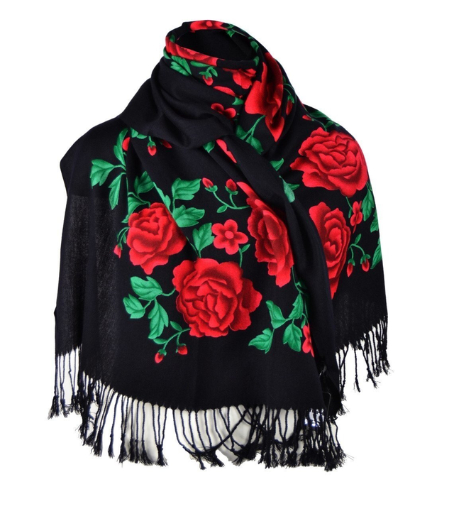 Piękny miękki elegancki szal w róże wzór folk